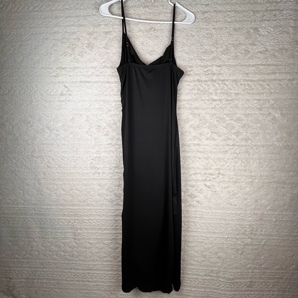 Slinky Black Ruched Dress Cowl Neck Maxi Medium Adjustable Spaghetti Straps - Picture 13 of 16